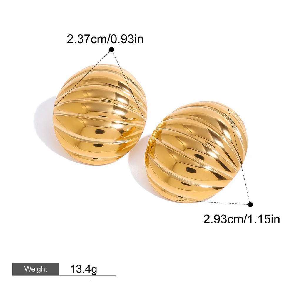 Sculpted Oval – 18K Gold Ribbed Texture Handmade Earrings
