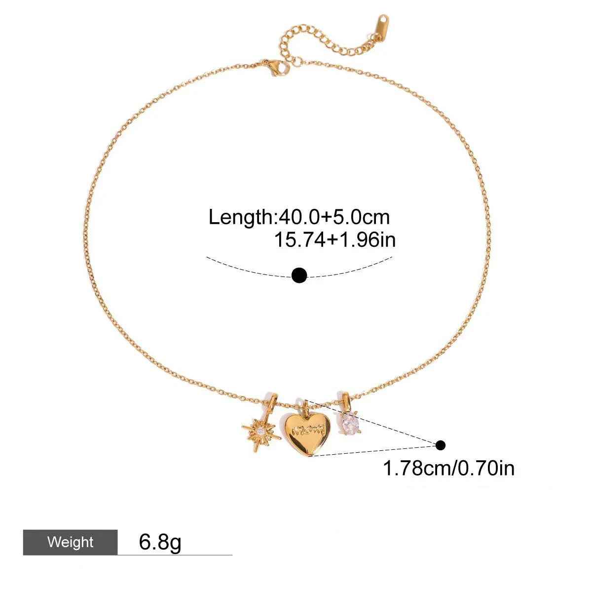 MOM Heart Necklace - 18K Gold Pendant with Gemstone Accent for Moms