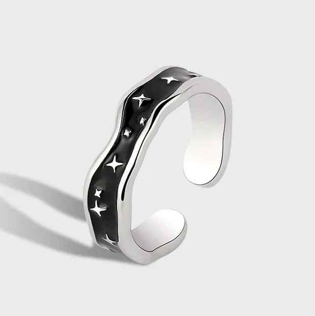 Stellar Wave – Fashionable Wave Line with Star Design Open Ring
