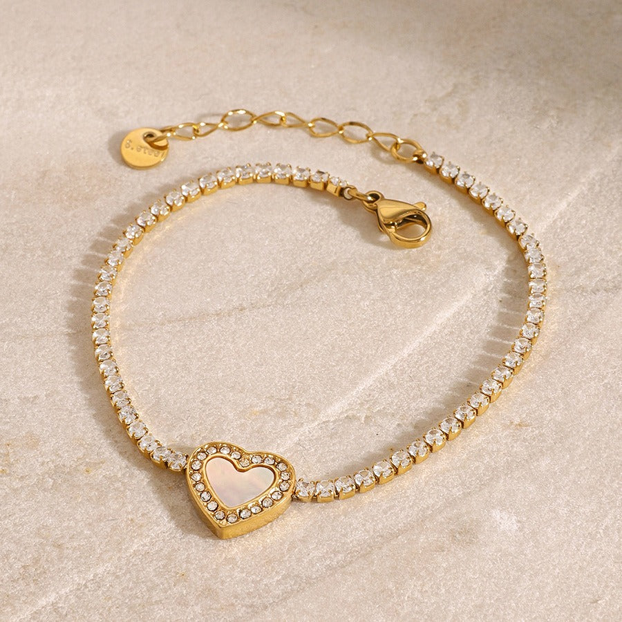 Endless Love Bracelet – 18K Gold Heart-Shaped Pendant with Diamond Inlay for Women