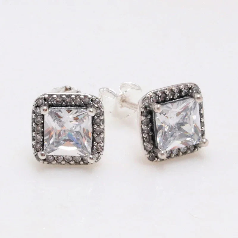 Aurea Square Diamond Earrings – S925 Silver Geometric Luxury Design - Argesteel