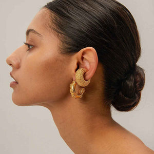 Lunaria Hammered C-Hoop Earrings – Exquisite 18K Gold Floral Texture Design
