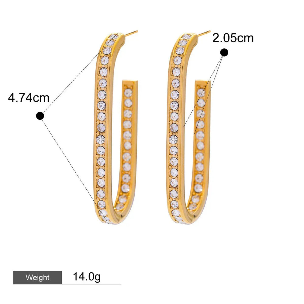Radiant Curve – 18K Gold U-Shaped Earrings with Diamond Inlay