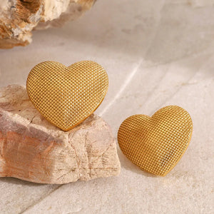 Textured Heart – 18K Gold Heart-Shaped Earrings with Artistic Finish