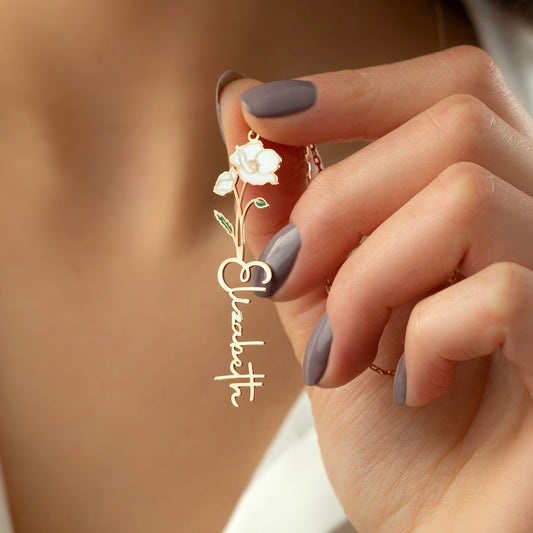 Personalized Birth Flower & Name Necklace for Women - Argesteel