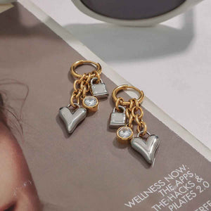 Heart & Lock Chain Earrings – 18K Gold Trendy Mixed-Metal Design