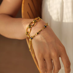 Detailed view of pearl and lapis lazuli gemstone accents on Ocean Bloom Bracelet