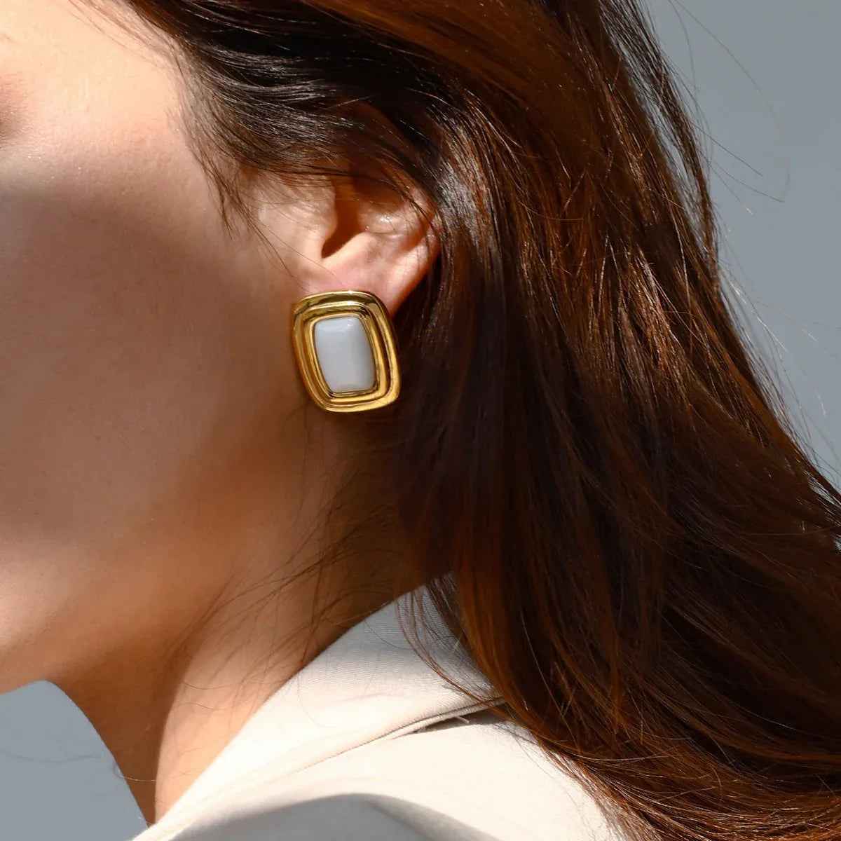 GeoCurve Rectangular Earrings - Geometric 18K Gold Statement Design