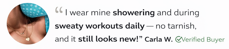 Product review with a customer quote on a white background