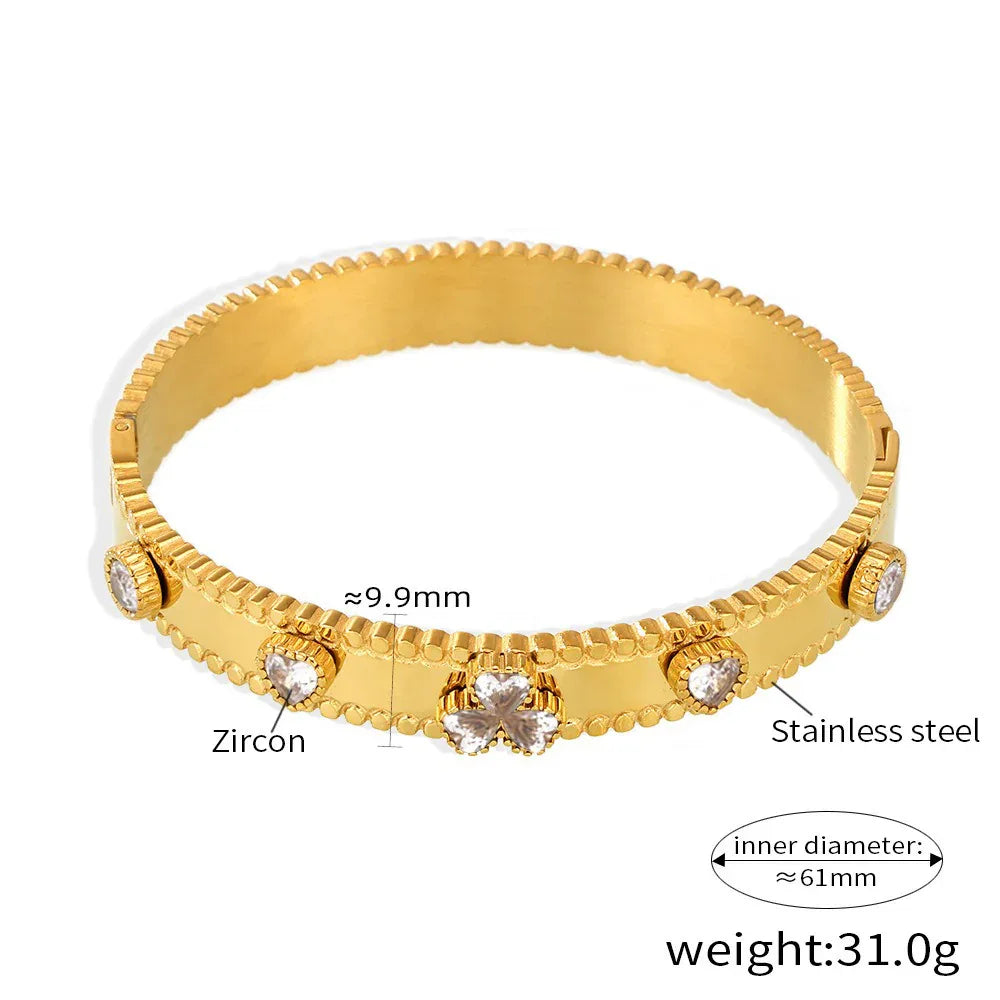 Trinity Bloom 18K Gold Heart Gemstone Bracelet – Romantic Jewelry Bracelets