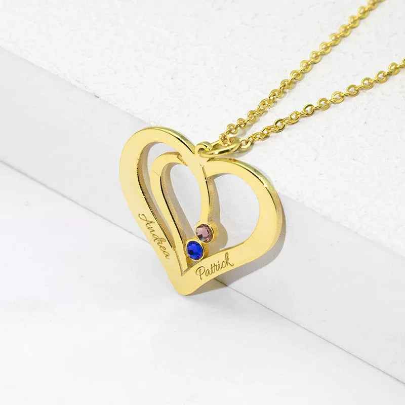 Everlove Customizable Silver Heart Necklace - Hollow Heart Design with Personalized Name