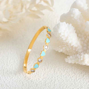 Heartbeat Shine 18K Gold Heart Bracelet with Zircon Design Open Bracelet