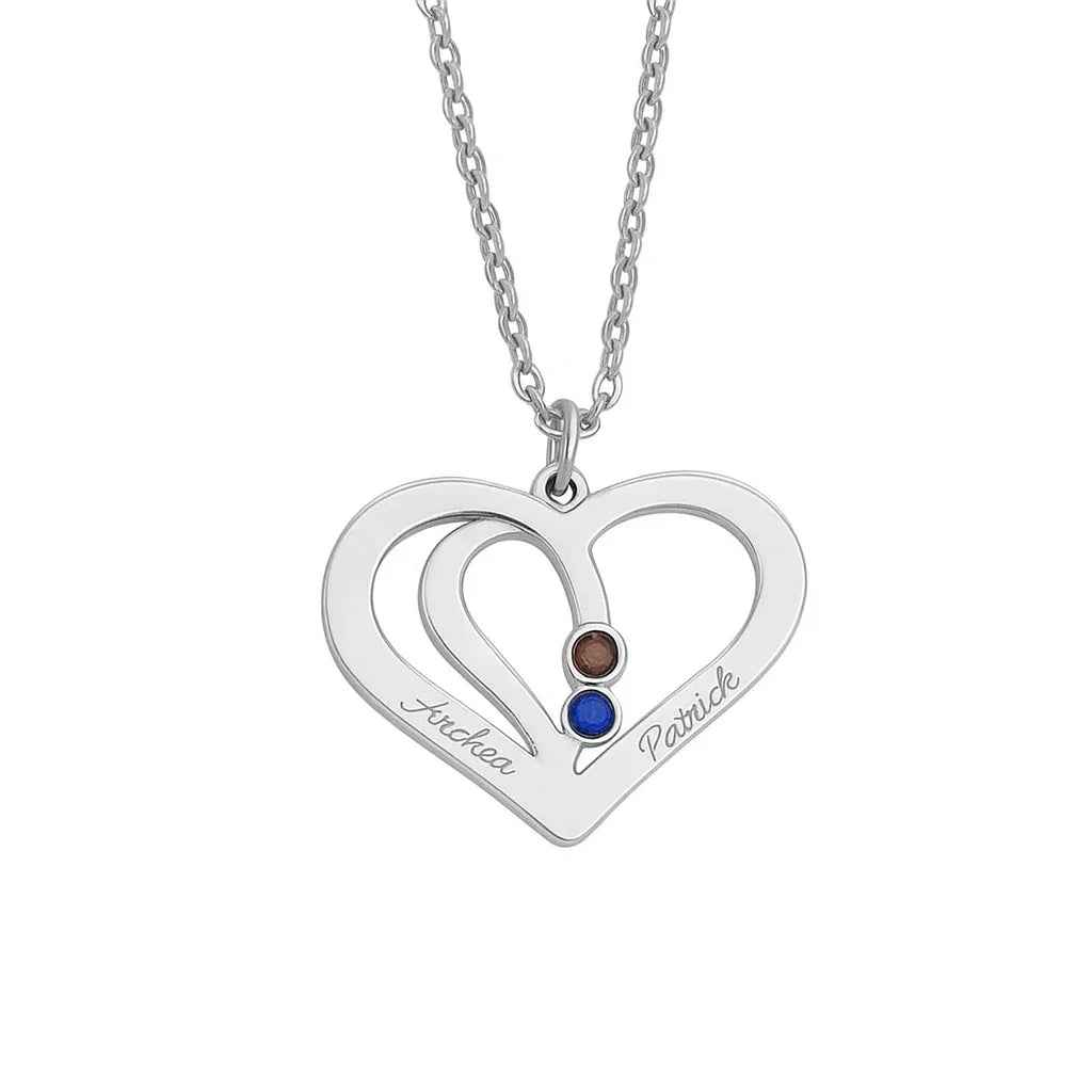 Everlove Customizable Silver Heart Necklace - Hollow Heart Design with Personalized Name