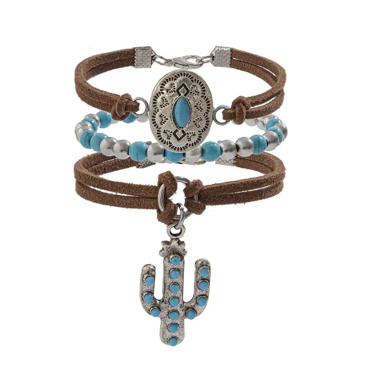 Cactus Tag Bracelet Set – S925 Silver with Imitation Turquoise Design