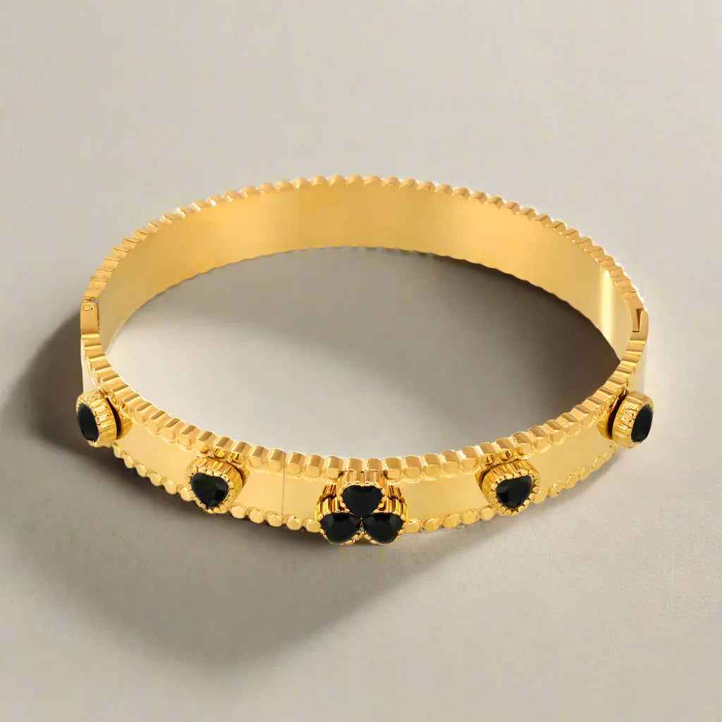 Trinity Bloom 18K Gold Heart Gemstone Bracelet - Elegant Romantic Luxury Jewelry