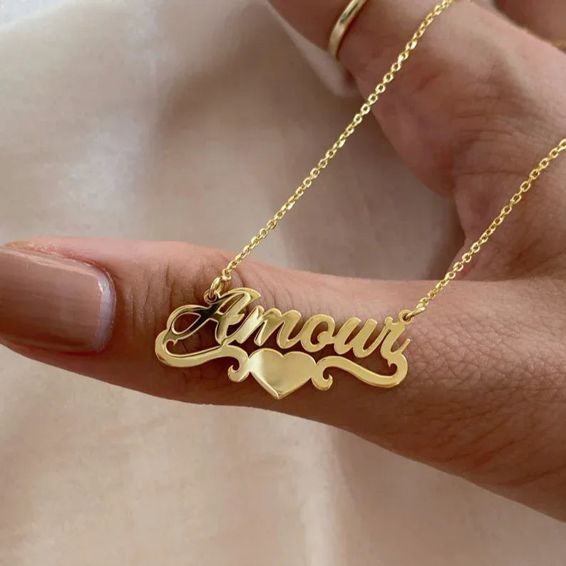 Amora Custom Name Necklace – Personalized Heart Pendant in Silver - Argesteel