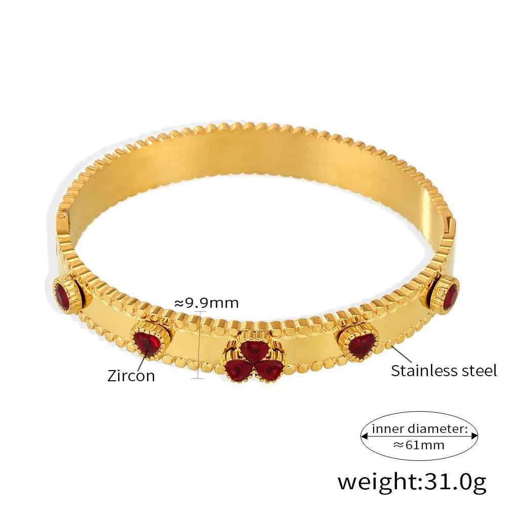 Trinity Bloom 18K Gold Heart Gemstone Bracelet - Elegant Romantic Luxury Jewelry