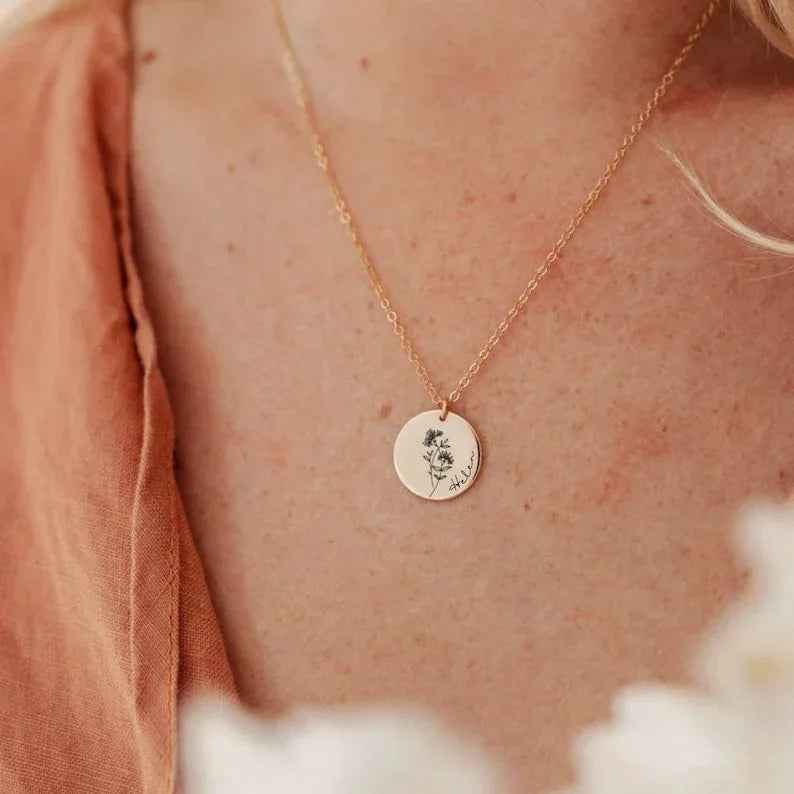 Bloom & Name Customizable Silver Name Necklace - S925 Silver Birthday Flower