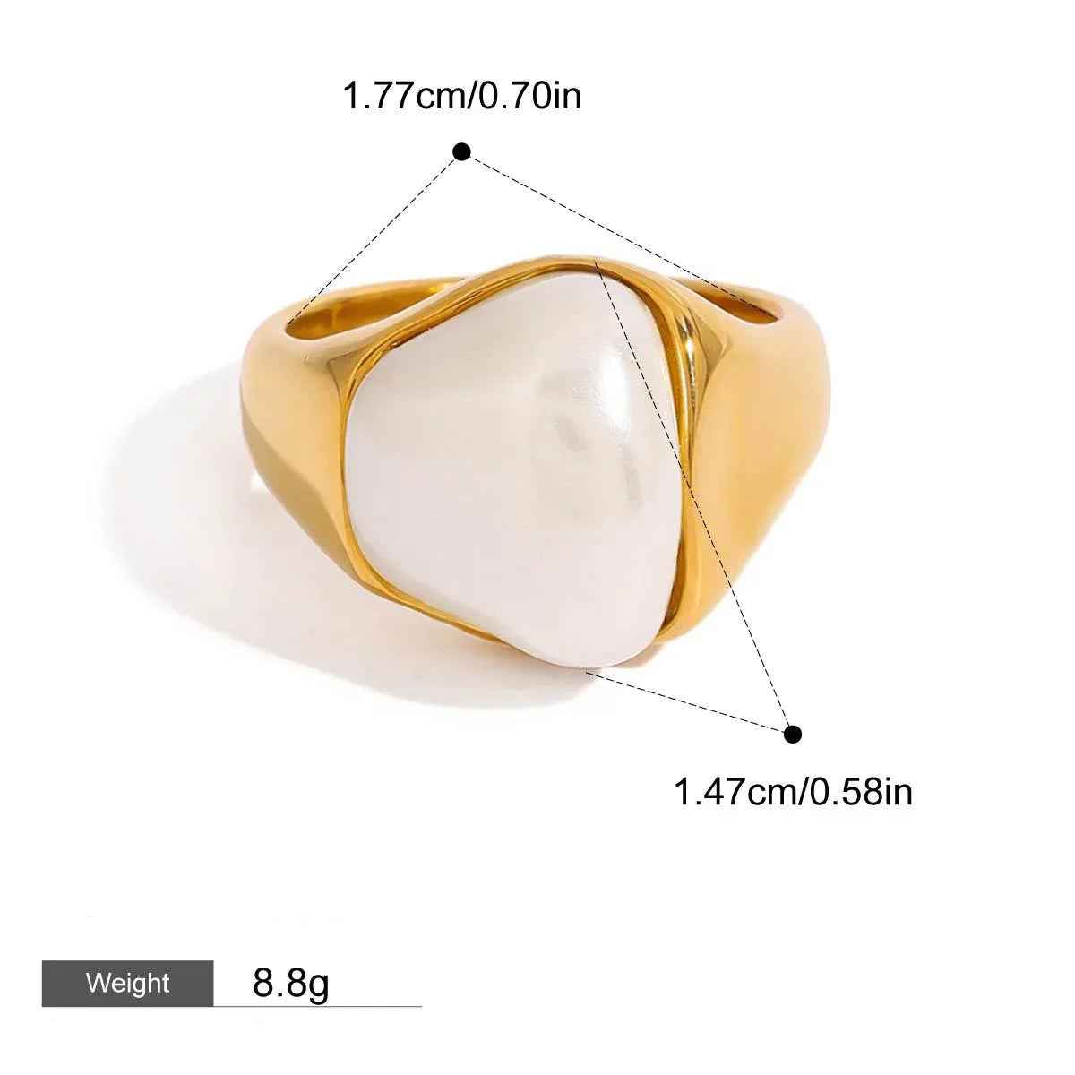 Irregular Pearl Ring – 18K Gold Trendy Modern Asymmetrical Design