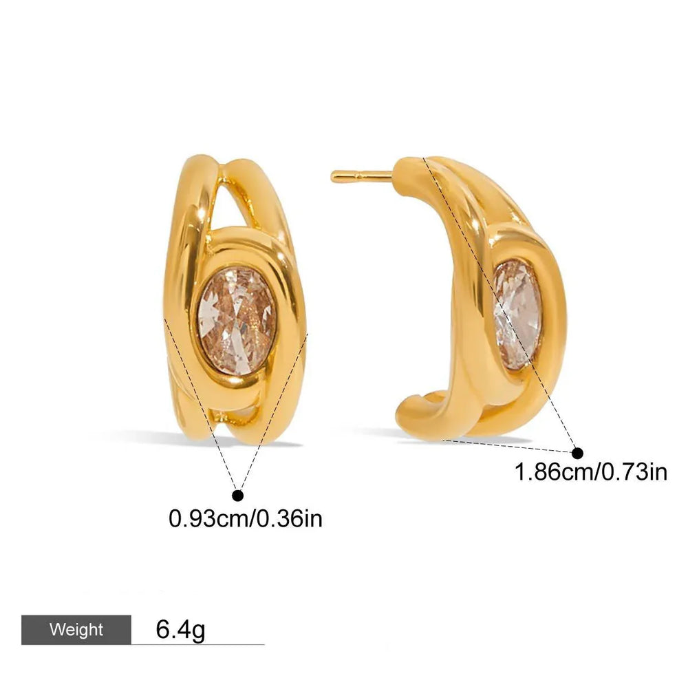 C-Shaped Gemstone Earrings – 18K Gold Modern Elegant Hoop Design - Argesteel