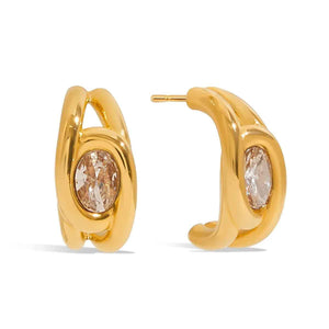 C-Shaped Gemstone Earrings – 18K Gold Modern Elegant Hoop Design