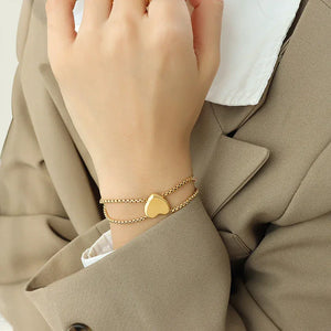 Hearts & Harmony – 18K Gold Peach Heart and Square Motif Bracelet