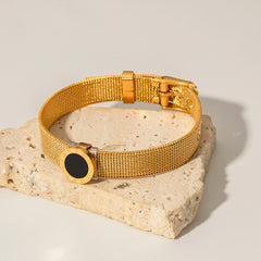 Timeless Noir Bracelet – 18K Gold Roman Watch Band with Black Gemstone