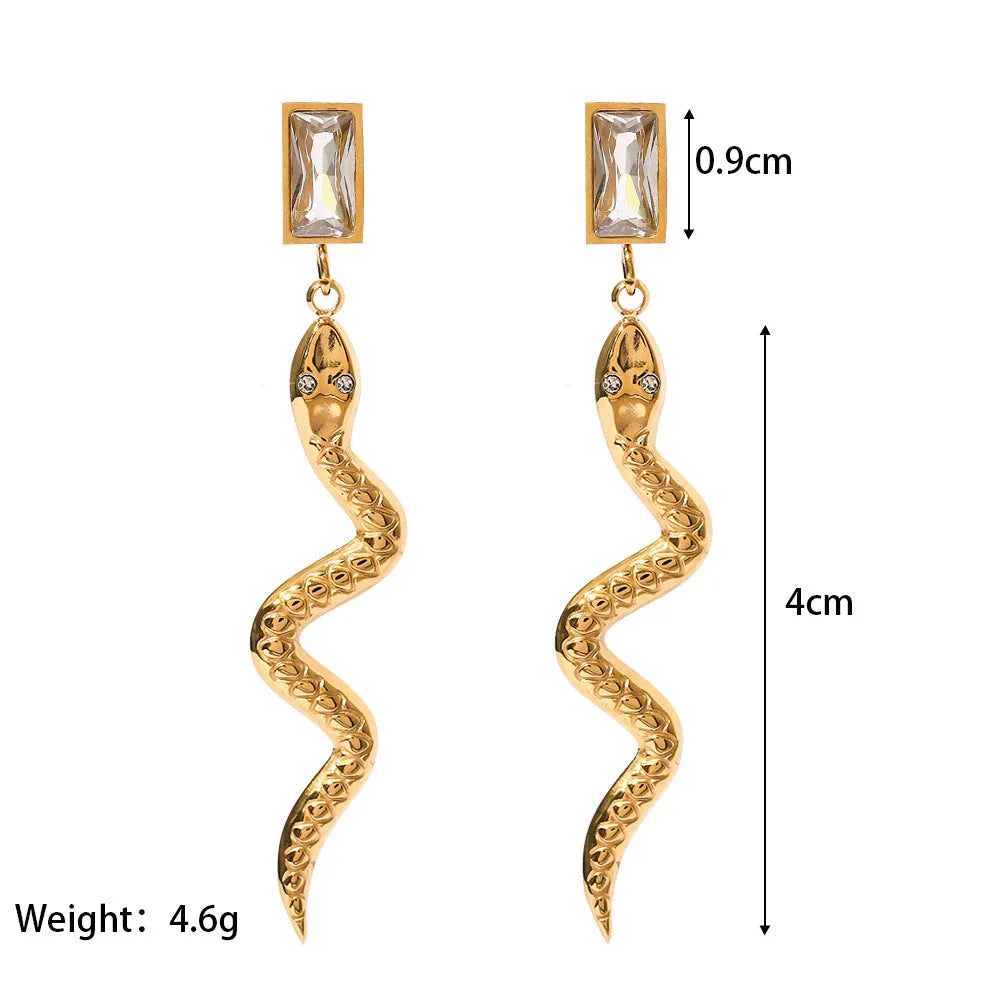 Delicate Edge – 18K Plated Cubic Zirconia Snake Rectangle Drop Earrings