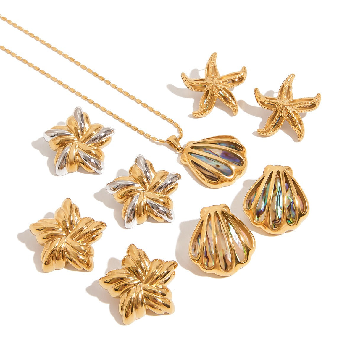 18K Gold Star & Shell Jewelry Set - Argesteel
