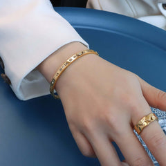 18K gold hollow Roman numerals with inlaid gemstone design trendy personality bracelet Bracelets