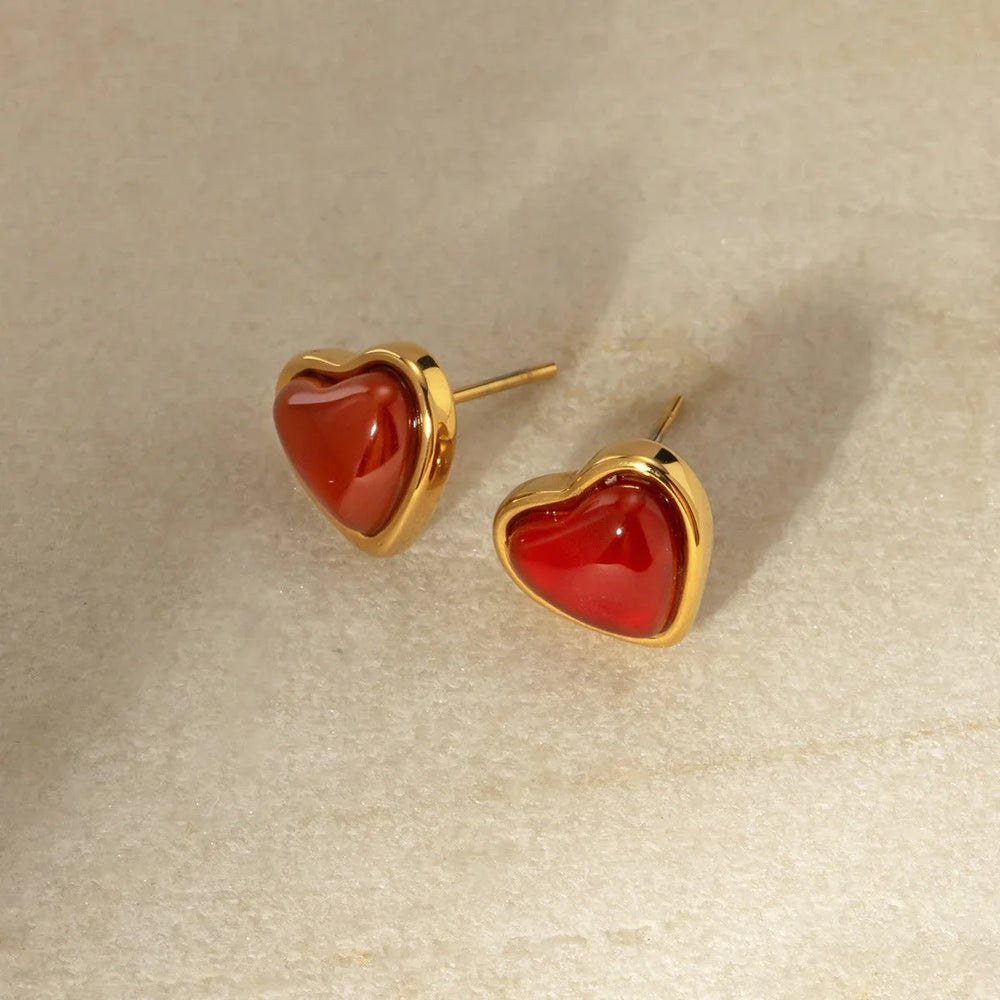 Scarlet Heart – 18K Gold Red Gemstone Heart Earrings