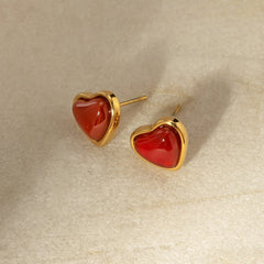Scarlet Heart 18K gold earrings with red gemstone in heart shape