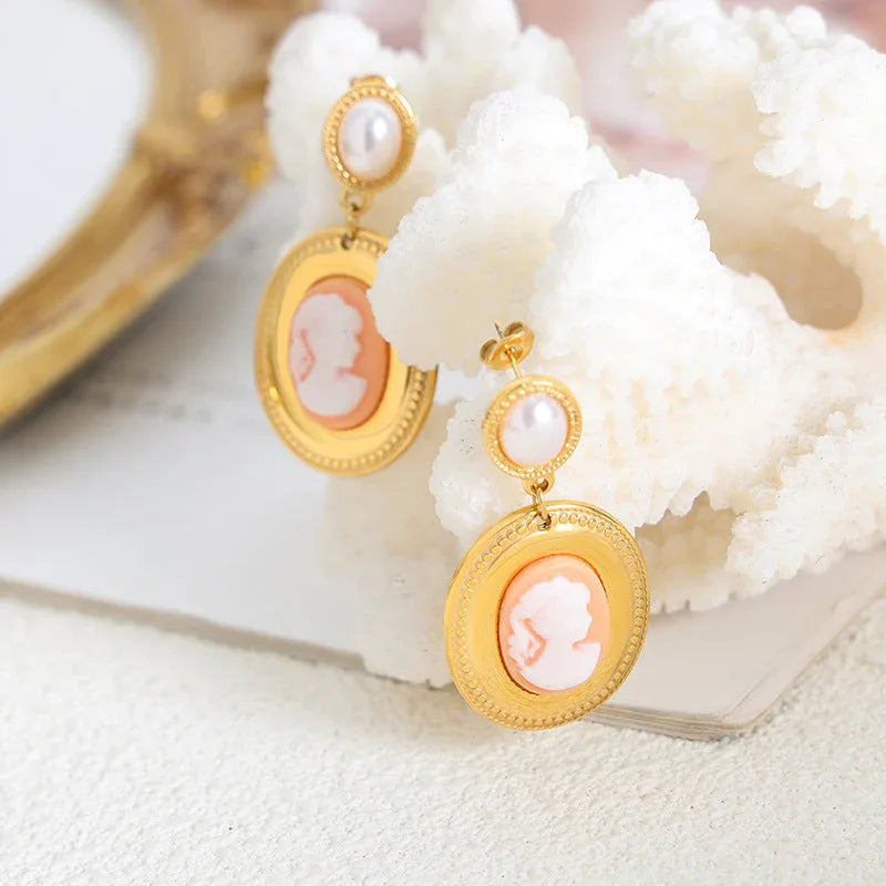 Vintage Gem & Pearl Set – 18K Gold Retro Fashion Earrings