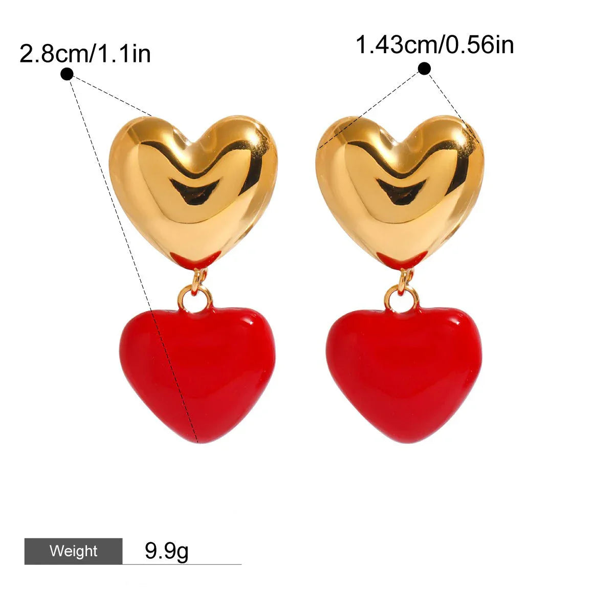 Golden Heart – 18K Gold Pendant Earrings in Romantic Heart Shape