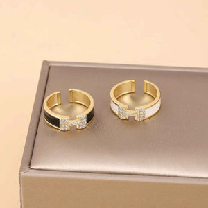 Heritage Shine H Letter Drip Oil Ring - Stylish Open Ring Design