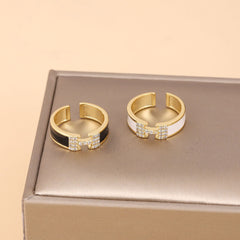 H letter geometric open ring with drip oil finish on lightweight coppe