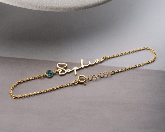 Personalized Cursive Name & Birthstone Bracelet for Women - Argesteel