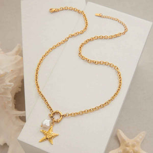 Starfish Pearl Necklace Set – 18K Gold Marine-Inspired Jewelry for Ocean Lovers