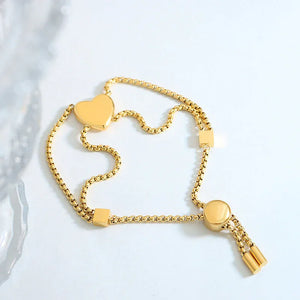 Hearts & Harmony – 18K Gold Peach Heart and Square Motif Bracelet