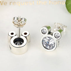 Side view of Mickey Mouse earrings showing silver finish and sparkle