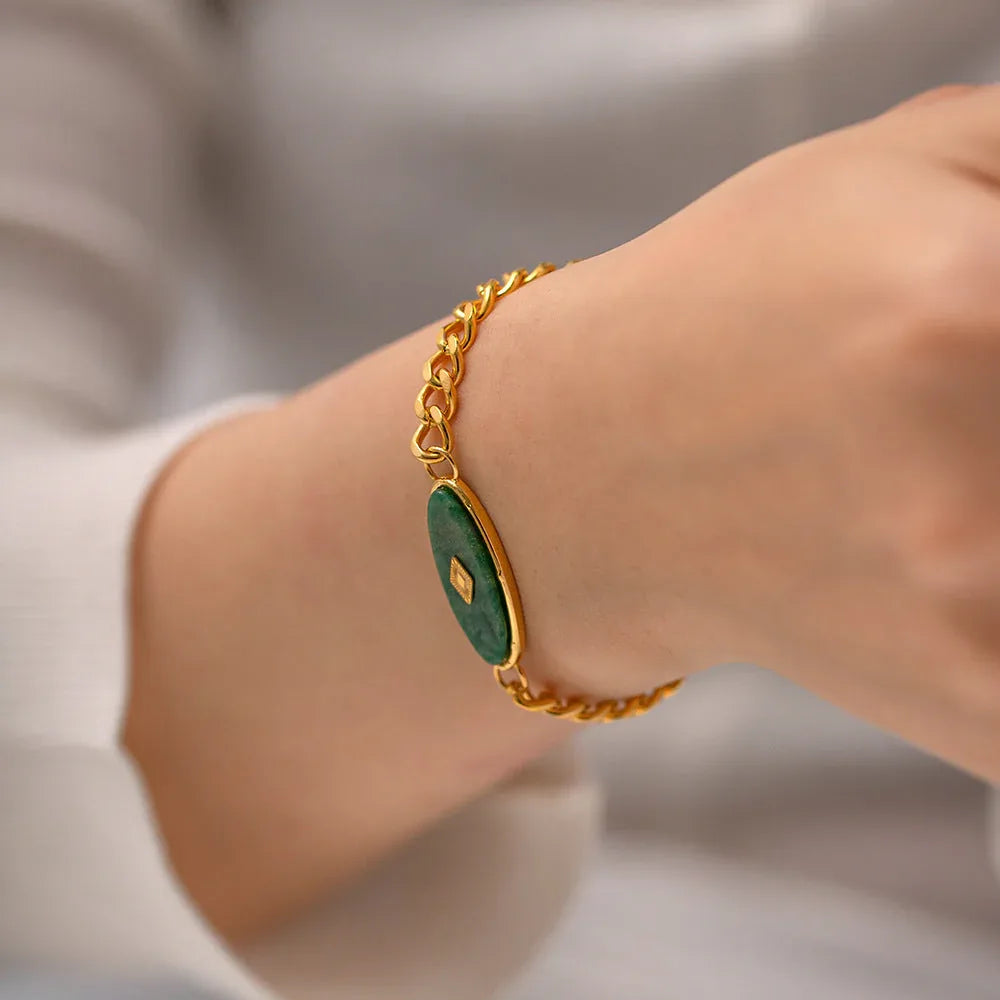 Jade Voyage – 18K Gold Retro African Jade Inlay Bracelet