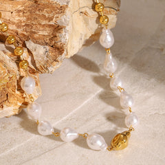 Pear Glow – Minimalist 18K Gold Beaded Necklace – Necklace by Arge Steel