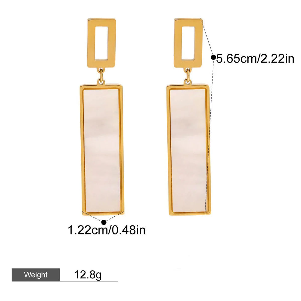 Luxe Line – 18K Gold Rectangular Drop Earrings with Gemstone Inlay
