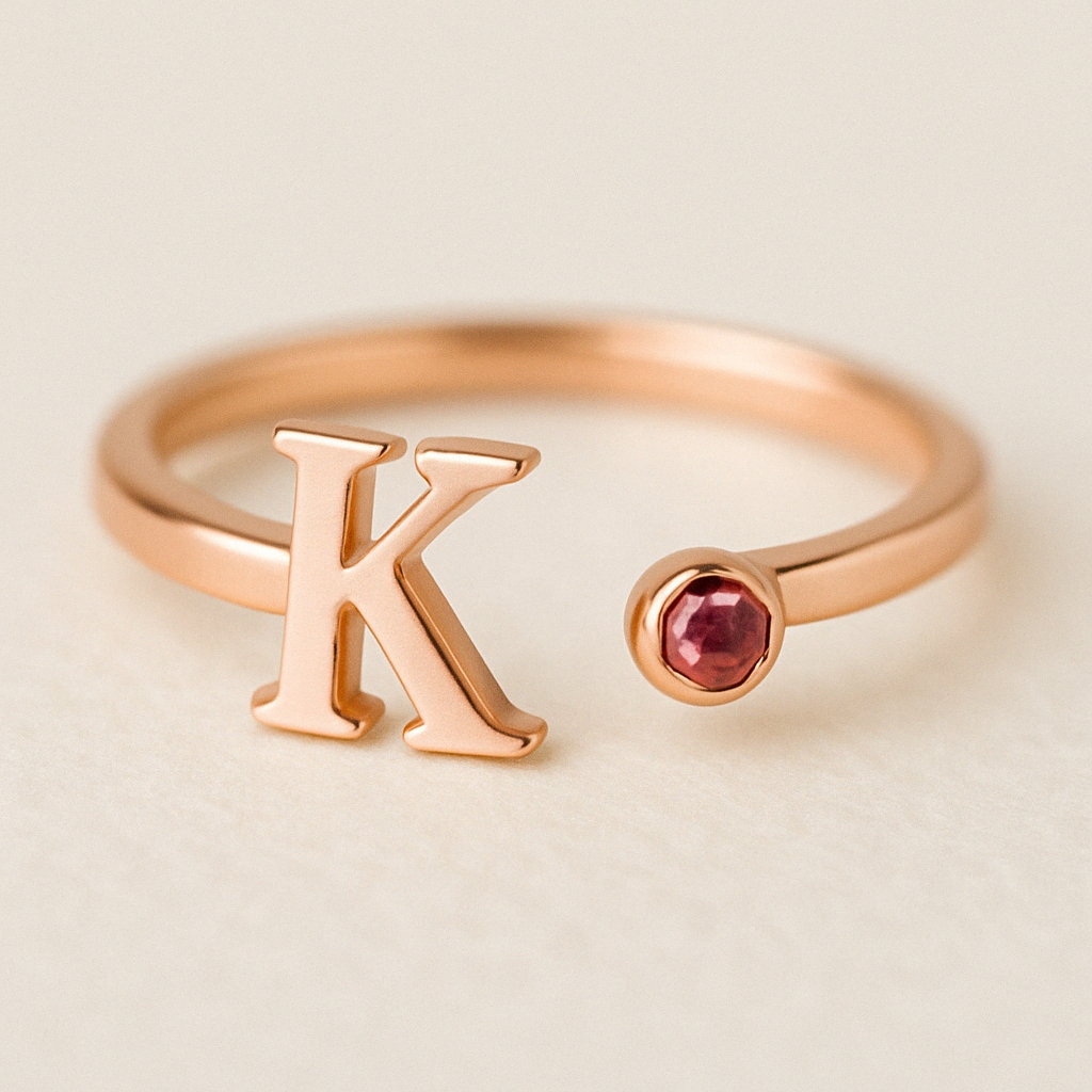 Melinnia Birthstone Ring S925 customizable letter design